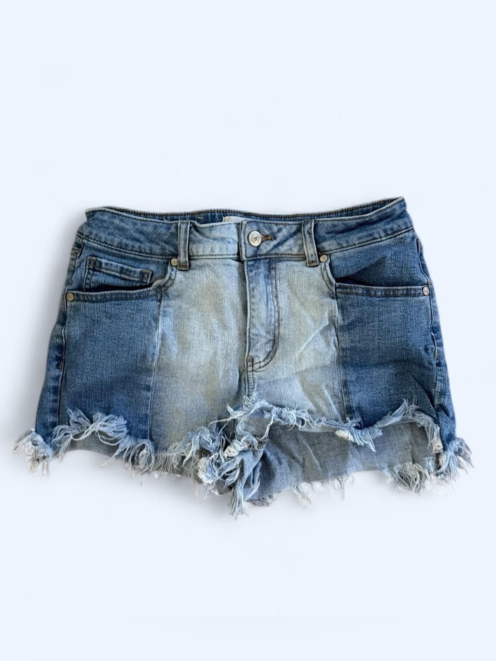 Altar’d State Distressed Two-Tone Denim Cutoff Shorts - Blue